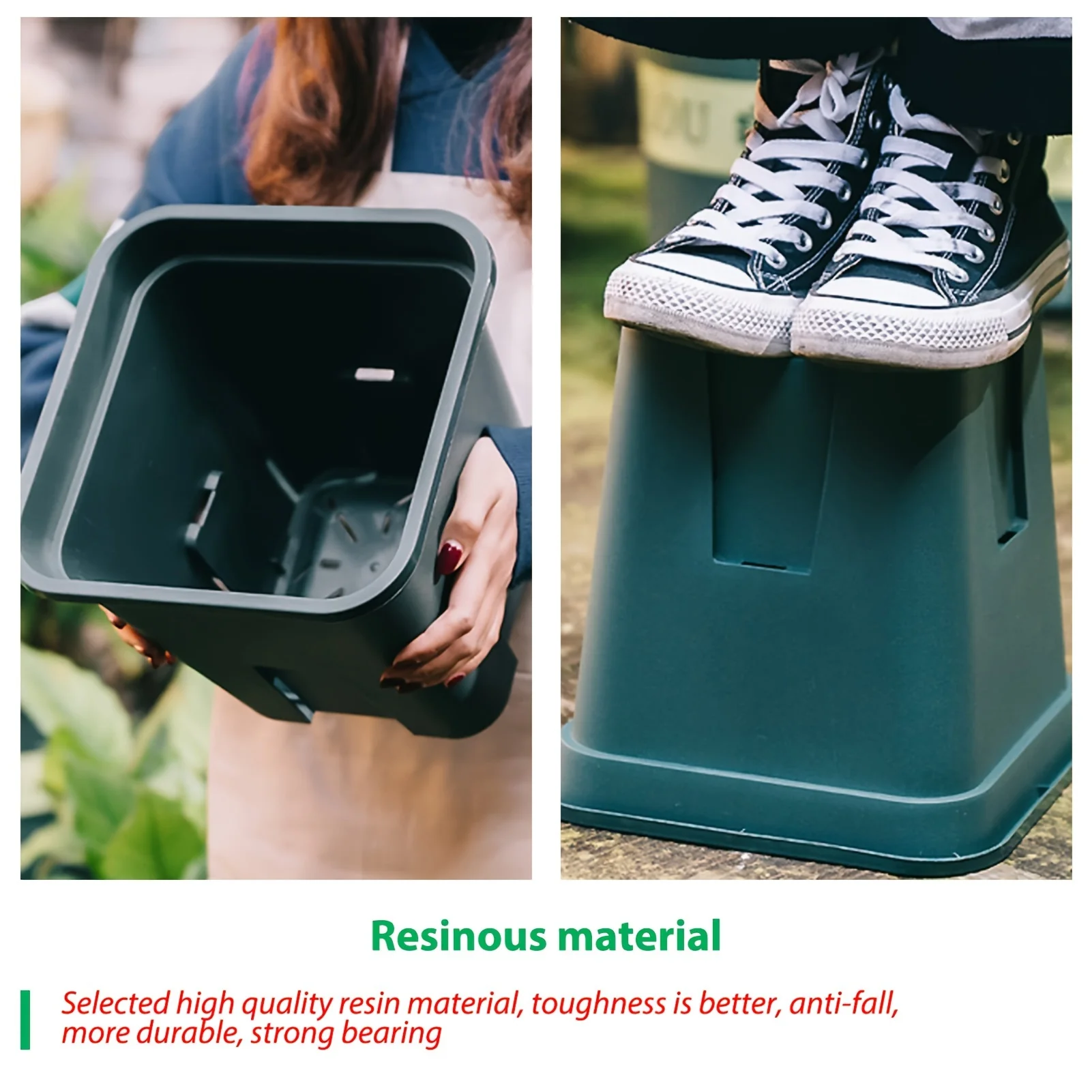 Castle Peak Basin Planters 3 Sets Big Flowerpot Planters - Breathable Square Pots for Plants, 21.5x15.2x21.5cm, Green Planter Pot