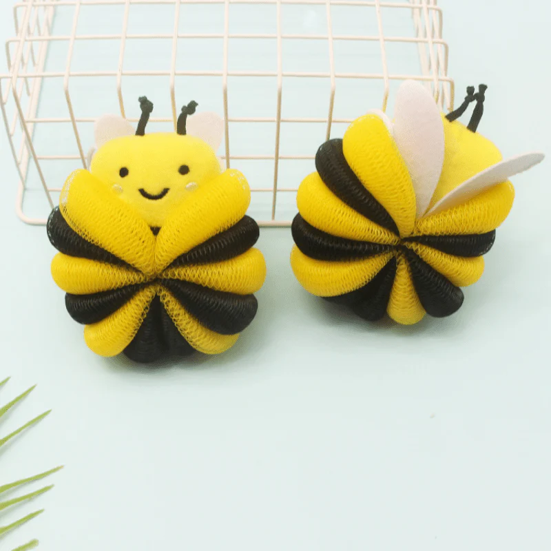 (4 Pieces) Cartoon Bee Bath Sponge Shower Sponge Balls for Exfoliating