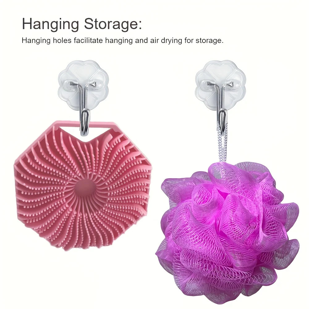 (4 Pieces)  Combination Package - Antibacterial Silicone Body Scrub And Bathroom Mesh Bag Foam Ball Set, Exfoliating Body Scrub, Suitable for Sensitive Light Beige, Bath Scrub, Suitable for Body Silicone Bath Brush