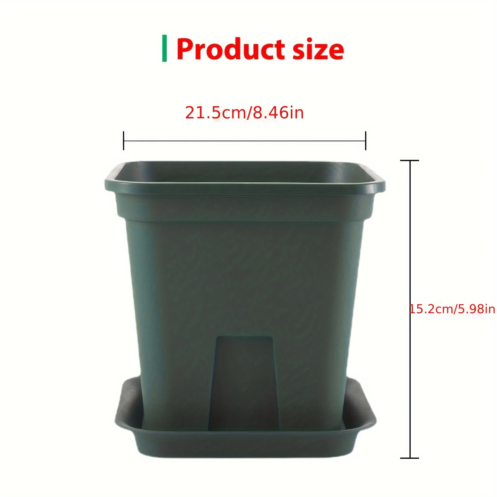 Castle Peak Basin Planters 3 Sets Big Flowerpot Planters - Breathable Square Pots for Plants, 21.5x15.2x21.5cm, Green Planter Pot